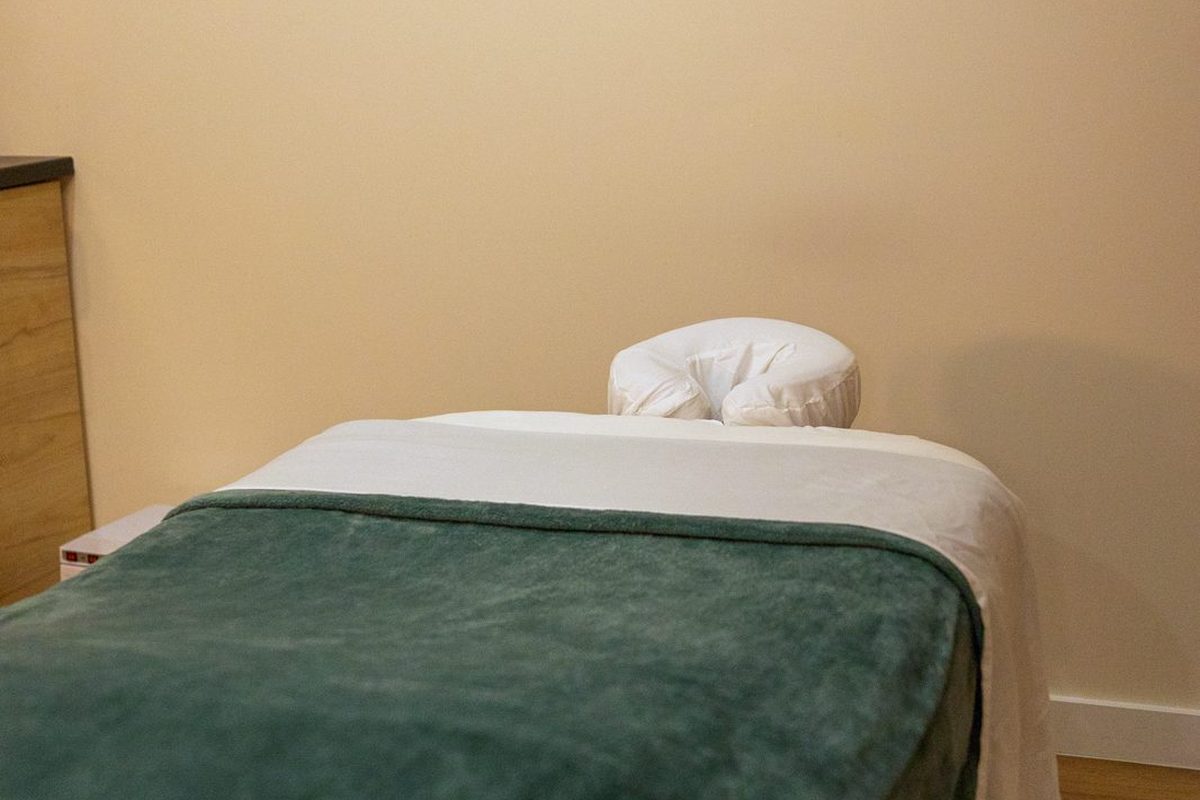 Treatment room at Healastic in Manotick, prepared before a massage therapy session
